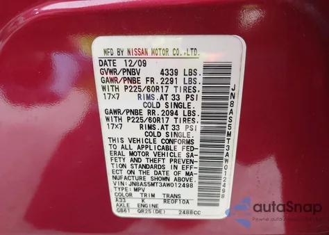 2010 Nissan Rogue Sl z USA, uszkodzony, nr VIN JN8AS5MT3AW012498